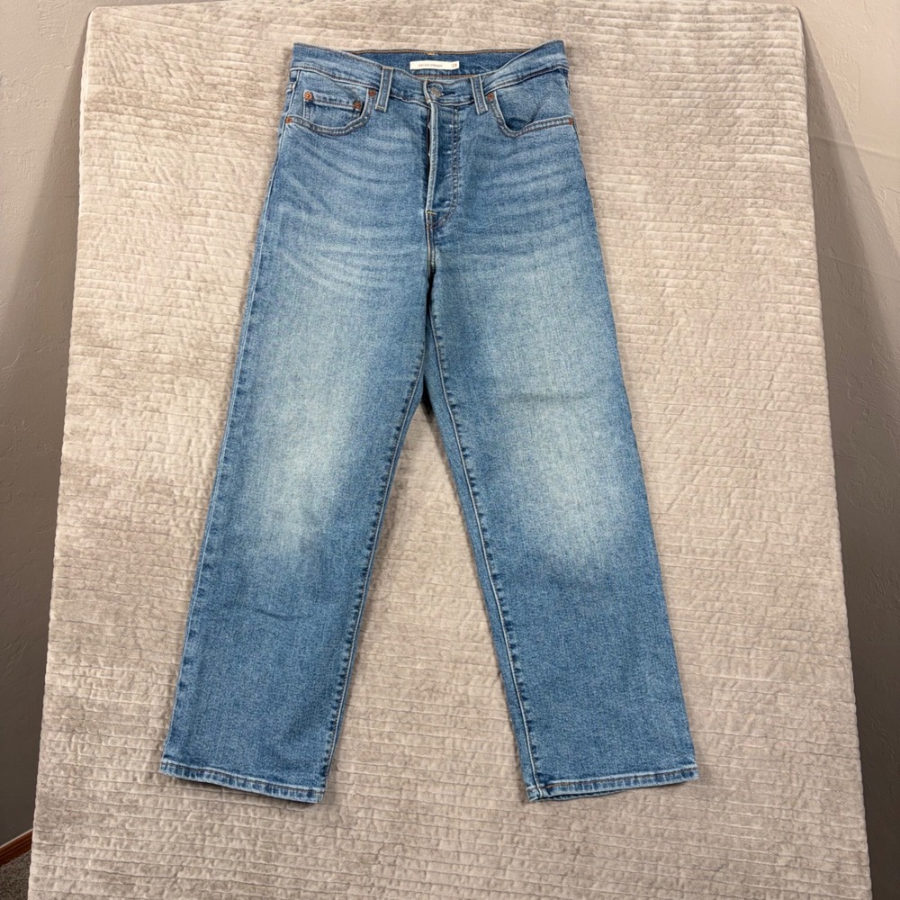 Levis Ribcage Straight Jeans Womens 28 Medium Wash Blue High Rise Button Fly